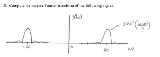 8. Compute the inverse Fourier transform of the following signal. Xls) sincYeッ
