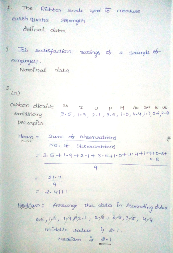 The Richten Sca ued to measune adinal data Job sotisfactiom ati plgea Nominal cdata ca pen capita 2.8 9 0 2-41, 1 ta Arrange the data in s dodan 35,35, 4.11