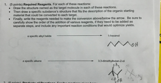 1. (5 points) Required Reagents. For each of these reactions: Draw the structure named as the target molecule in each of thes
