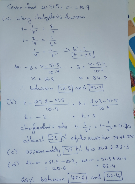 ti - 3 = x-51.5 Given that lea51.5, o = 10.9 chebyshows theorem (a) using 8 ko solo to solo 12 - k + =) k²=9 11 k² Ik = 13 3=