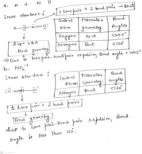 но I Love pair + 2 bend pais - Bent Lewis structure; Molecular Cento al Bond H- Atom Bent <109.5° . Bent <120° < 109.50 W= 0: