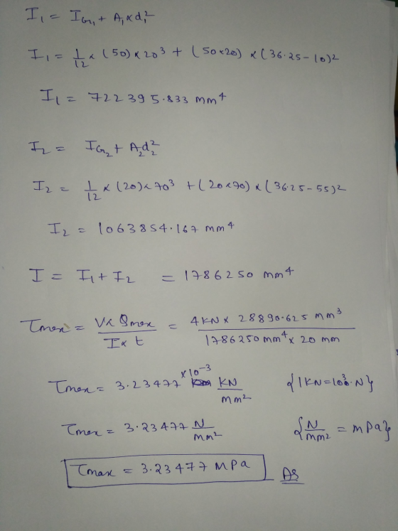 I = I on, + A, ad, 150 x 203 + (50 420) x (36.25-102 I = 722395.833 mmt I = I Get Ada Iz = tx (20)4 703 +(20x76) * (36.25-557