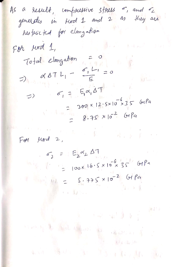 As a result, compressive stress o, and a generates in od 1 and 2 as they are restricted for elongation For Mod 1, Total elong