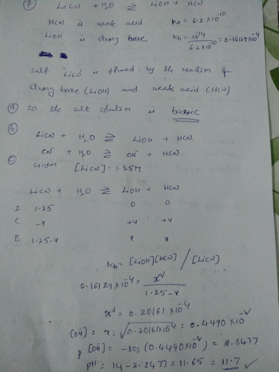 & LIN +40 z hon + HEN HON is weak alid LOH in strong bace K6 = 104 ka = 6.2 x 10 = 0.16 149 150 salt Lico en sormed strong ba