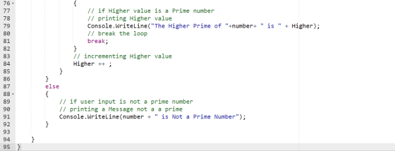 is + Higher); { // if Higher value is a Prime number // printing Higher value Console.WriteLine(The Higher Prime of +number