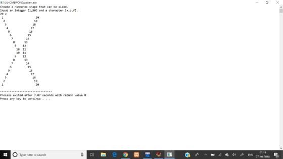 - 5 X TE: HOMEWORK\pattern.exe Create a numberes shape that can be sized. Input an integer (1,50) and a character [x,b,f]. 20
