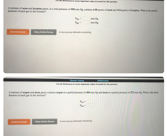 Use the References to access important values if needed for this question. A mixture of neon and krypton gases, at a total pr