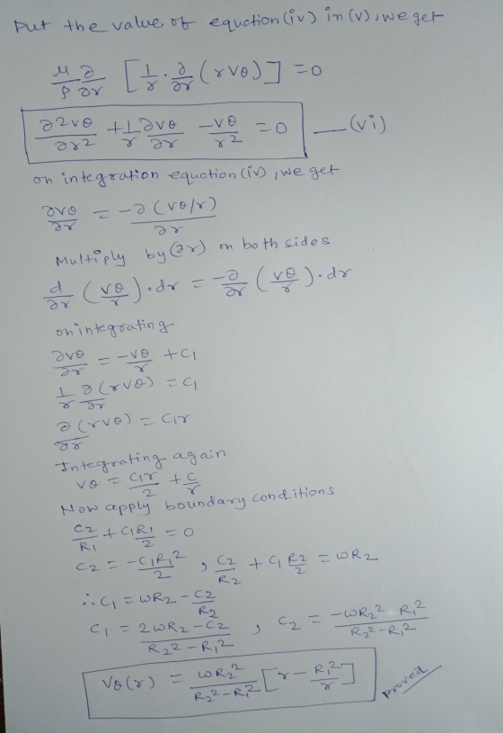 put the value of equation (iv) in (v), we get u o [ 2 (rvo)] =0 əzvo Lavo -vo o 282 r ar 82 on integration equation (iv, we g