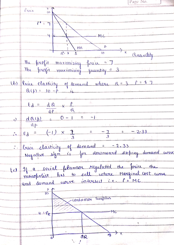 Page No. 4 MC D MR 5 * The 3 Quantity Ikue prefit maximizing facice =] pecefit._ maximizing quantity (6) Price Plasticity of