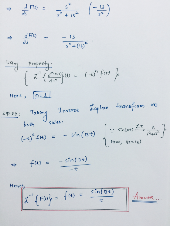 2 d Fis) - s1 ( - 1 13 olan T s? + 139 S2 d Fls) ds - 13 2 s? +(13) Using property da Fis) (+) (-+) fets } داع Here, n=1 on
