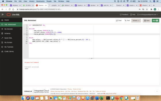 Chrome File Edit View History Bookmarks People Tab Tab Window Help 43%D Sat 12:29 PM Q i whatsapı (3) What x Oracle Lix I com
