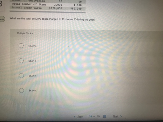 eliveries Total number of items Annual order value 10 10 2,000 $120,000 4,000 $80,000 What are the total delivery costs charg