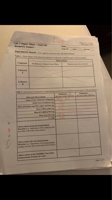 Lab 7 Report Sheet-Chem 162 Geometric Isomers Experimental Results we a r e all Table I. O n of the year Obras Her har med of