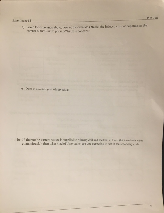 PHY290 Experiment-08 c) Given the expression above, how do the equations predict the induced current depends on the number of