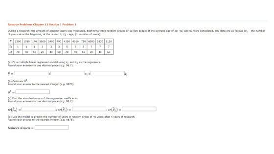 Reserve Problems Chapter 12 Section 1 Problem 1 During a research, the amount of Internet users was measured. Each time three