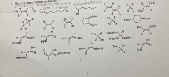 bromohept-3-me, H AH HEEK Y 4. Some nomenclature problems. -14-di bomo oute-1-ene Octa-1,7-diere > Br H Br G EL EEK H I stem