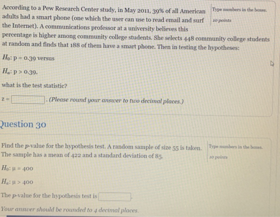 According to a Pew Research Center study, in May 2011, 39% of all American Type numbers in the boxes. adults had a smart phon