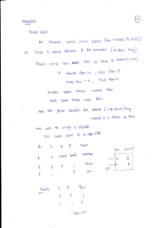 0 ANSDCRi ve data An elevatoy coolerol hich takes floonomb (, 83) as nput 3uput dtreconthe valuntoy piran, Sta Presen 9tate means coneat flooy Next Stale Means vert floy output aploos to mue Resgt Simply D