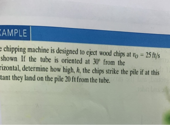 KAMPLE echipping machine is designed to eject wood chips at Vo = 25 ft/s shown If the tube is oriented at 30° from the rizont