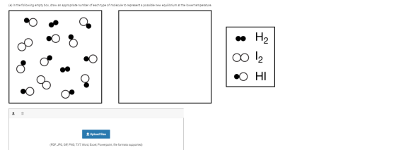(e) In the following empty box, draw an appropriate number of each type of molecule to represent a possible new equilibrium a