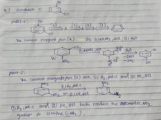 OH Q. 2 synthesis of 117 OH patct-1. ܠ ܝܐ ܝܐ ܝܦ ܝܠ OH reagent The correct forlu g 23 (1) Namo 2, HCl (2) H₂O LNA H ) huto -2h