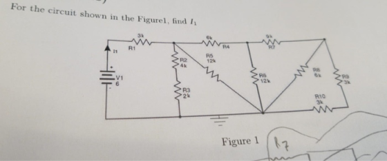 For the circuit shown in the Figurel, find 1 3k 6k R4 R1 R2 4k R5 12k R6 12k R3 2k 810 Figure 1