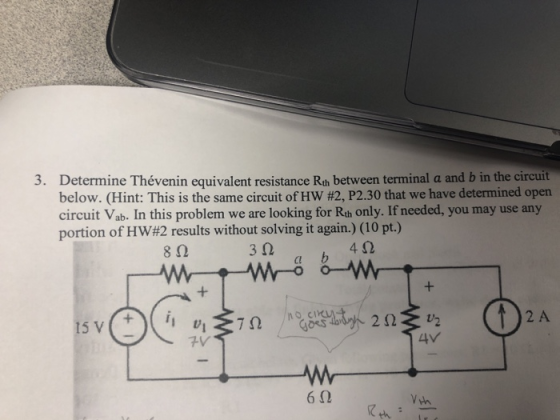 3. Determine Thévenin equivalent resistance Rh between terminal a and b in the circuit below. (Hint: This is the same circuit