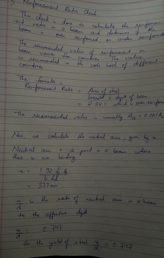 nforcement Raho Check This cheek -ent dore to caleulate the remforcom ratio beam beam and detkimne if the Jenfred in under ro