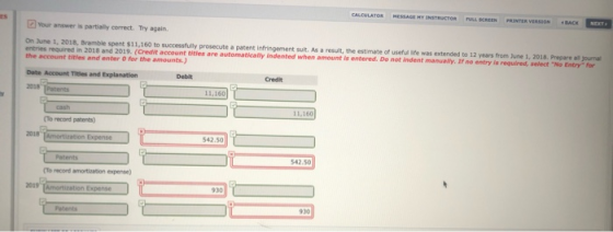 CALCULATOR MESSAGE INSTRUCTOR FULL SCREEN PINTERESTS BACK NERTE Your answer is partially correct. Try again. Onune 1, 2018 Br