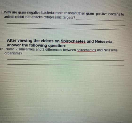 1. Why are gram-negative bacterial more resistant than gram-positive bacteria to antimicrobial that attacks cytoplasmic targe