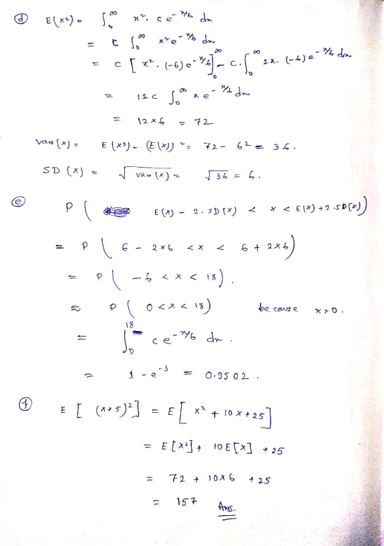 D E (*2). 5. ** cent du = tra xe % da 75 22. (6) = 12c se ne da = 12x6 = 72 van *) = E(X) - ( EX)) - 72- 62 36. SD (X) = van