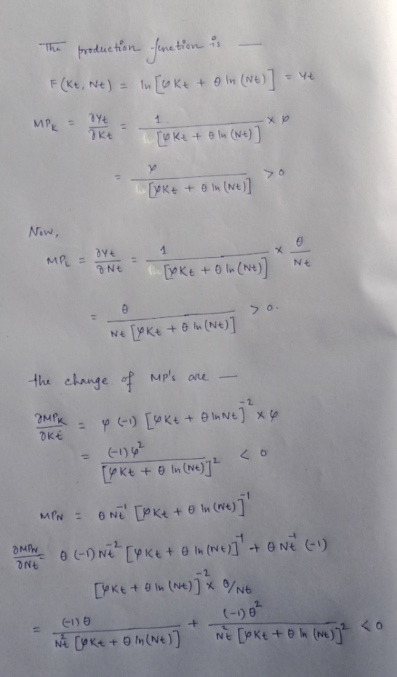 The production fenation is F (kt, Nt) = in [ukt + ln (NE)] = 4+ MP = 2 = 1 kk + 8 in (Ne)] * * Y+ MP4 = . xe TWKŁ + oln (NU)