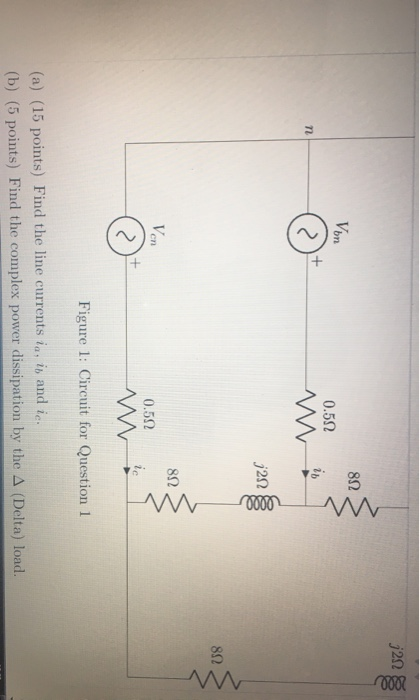 j212 812 Von 0.522 ib n 2 M 2212 00000 812 8Ω Van 0.522 W ic 2 Figure 1: Circuit for Question 1 (a) (15 points) Find the line