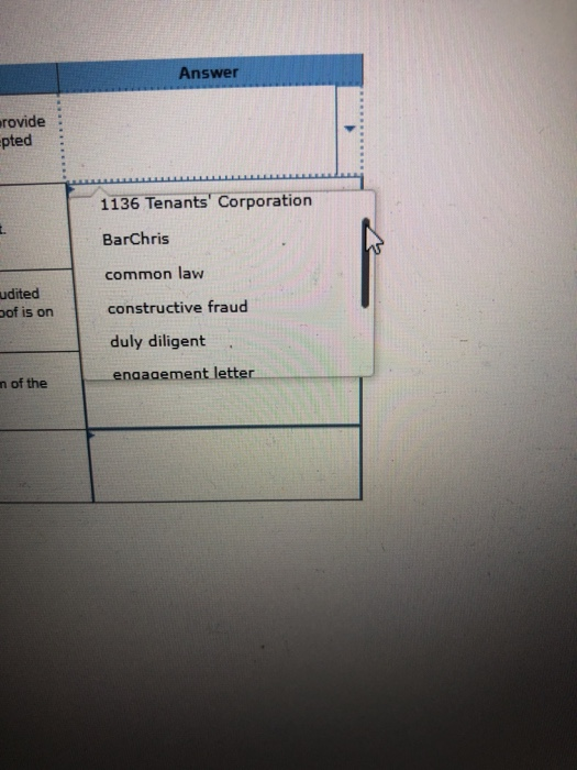 Answer rovide pted 1136 Tenants Corporation BarChris common law udited pof is on constructive fraud duly diligent engagement