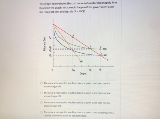 The graph below shows the cost curves of a natural monopoly firm. Based on the graph, what would happen if the government use