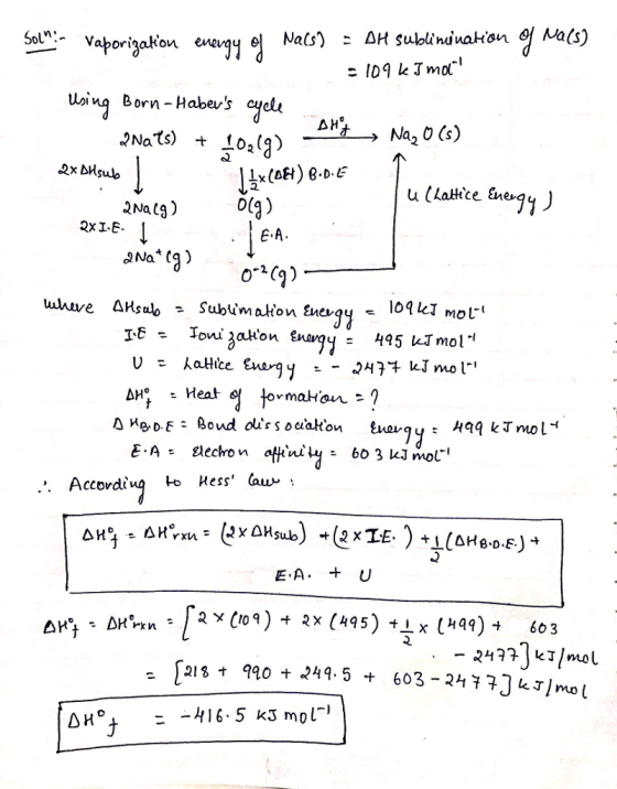 Sol- Vaporizaton e Uoinq Born -Habevs cyeli 2Nats) + 102g 2Nag) E.A 0-2(g ) ● According to Hess, aw. Δη, --416.5 kJ mor)
