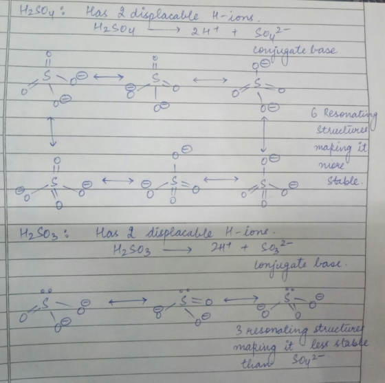 H₂ Sou: - Has 2 displacable H-ions. H2Sou QHT + so, 2- - conjugate base toto Mto 6 Resonating Structures making it niore Stab
