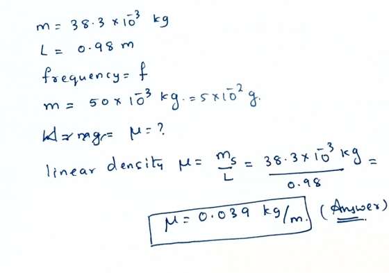 L = 0.98 m requency 2 o.ag 0.039 kg