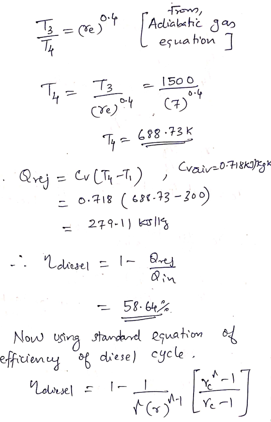From, | Adiabatic gas L esuation ] - TH= 73 04 (7304 cre). Ty = 688-73K · Qrej = CV CTA -T.) ; Craivz0.71&KIJEG KO 0.718 (688