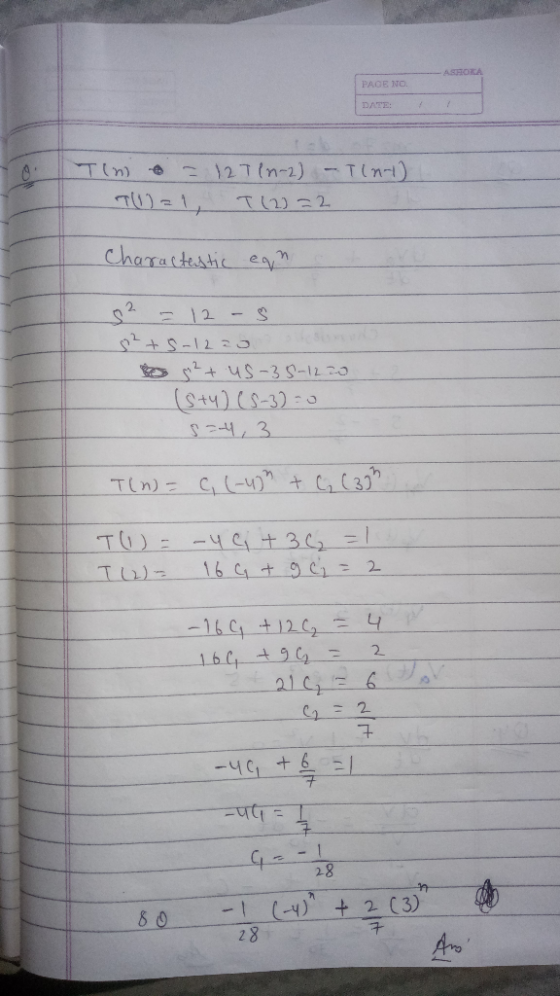ASHOKA PACE NO. DATE: 12Tin-2) -Tin) Tu 2 characteshie es 2 12 - t4s-3 S-1220 (St4) Cs-32-0 TO:-4C+ 3 1 16 C t 9C1 2 4 p -16