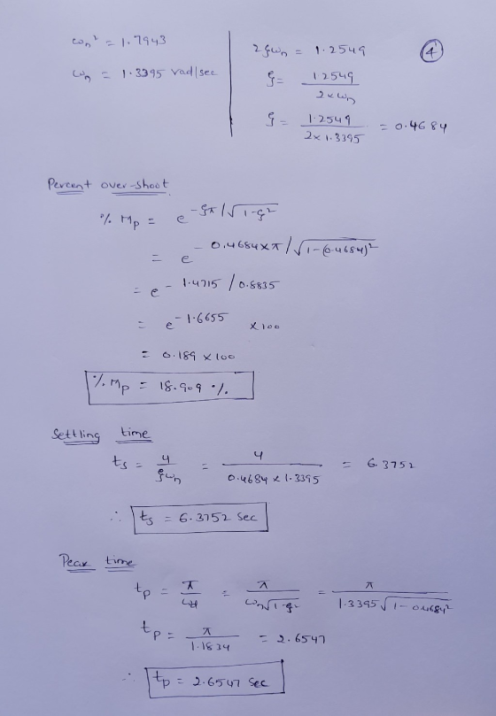 on = 1.7943 2 gown 1.2549 n = 1.3395 rad see 12549 24 WD 1.2549 2x 1.3395 9 = 0.4684 Percent over-shoot % Mp = e e salsię 0.4