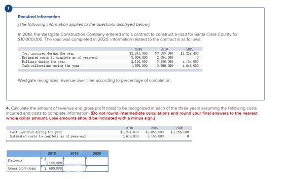 Required information [The following information applies to the questions displayed below.) In 2018, the Westgate Construction