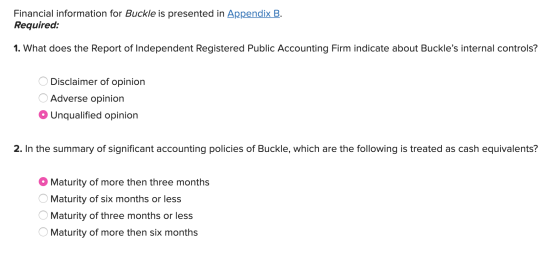 Financial information for Buckle is presented in Appendix B. Required: 1. What does the Report of Independent Registered Publ