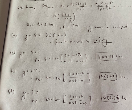 lam 1 + D ] We have, PV finor = Ro + T. (g olare = *(4) do $4.1 bn., i = 7% , 9 vawes in each pait (as g- 8% 7 (-74.) formula