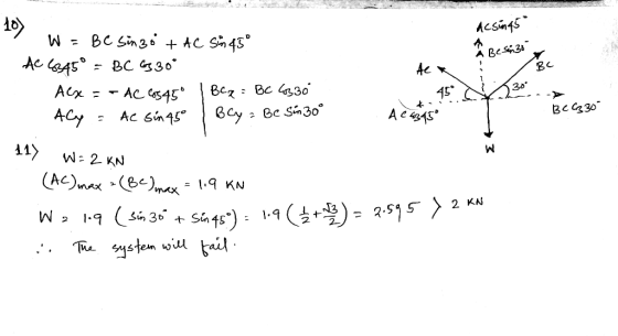 A Bc6230- 7 W = BC Sinzo + AC Sin 45° AC (345º = BC 6530 Besin 30 te x BC Alx = - AC 66545° Bcq: BC 4330 45° ...> - Aly = AC