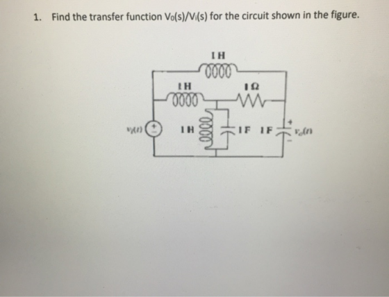Find the transfer function Vo(s)/V(s) for the circuit shown in the figure. 1. IH OO00 H w 0000 TH IF IF