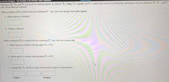 ns and the Halogens - Two Families in the Periodic Table Question Substances T, U., and Va can all set as oxidizing agents. I