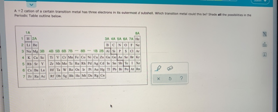 A +2 cation of a certain transition metal has three electrons in its outermost d subshell. Which transition metal could this