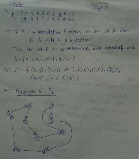 Solution Top-labe de f g h il Po hi e fa ed 6) [Page 1 (a) If P, is a permutation function on the set A, then P: A A is a bij