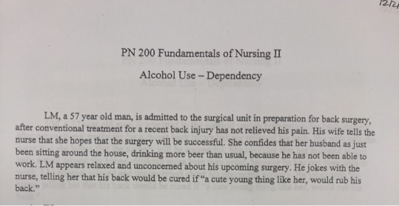 PN 200 Fundamentals of Nursing II Alcohol Use - Dependency LM, a 57 year old man, is admitted to the surgical unit in prepara